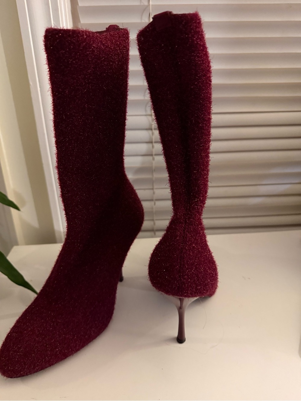 Over-the-Knee Sparkle Sock Boots in Deep Wine